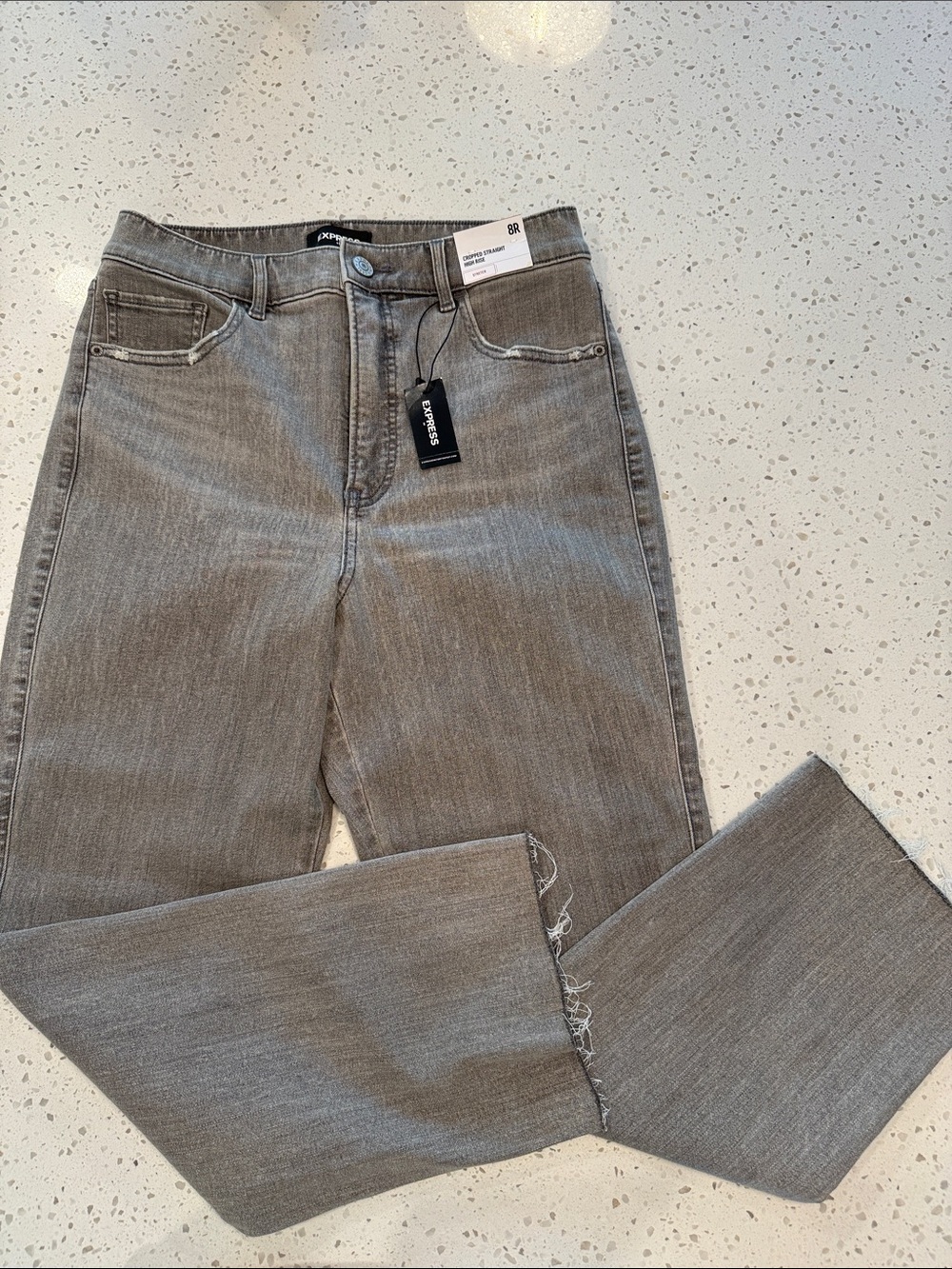 Express Gray High-Rise Cropped Straight Jeans